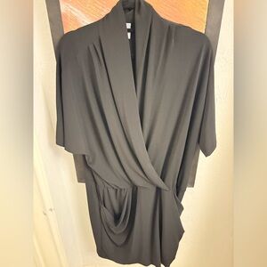 Draped Black short casual dress with pockets